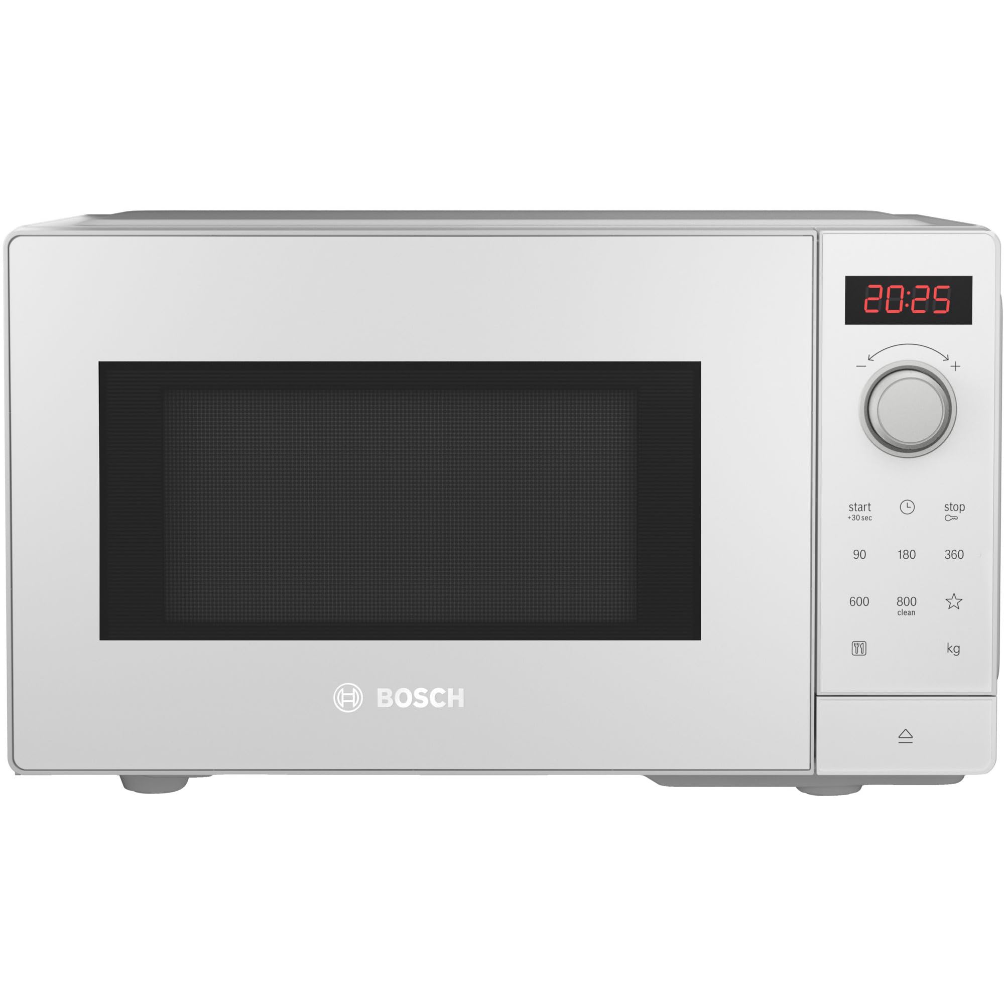 Bosch Ffl023mw0 Serie 2 Mikrowelle, 26 X 44 Cm, 800 W, Drehteller 27 Cm, Türanschlag Links, Autopilot 7 Mit 7 Automatikprogramme, Reinigungsunterstützung, Led-Touchdisplay, Weiß