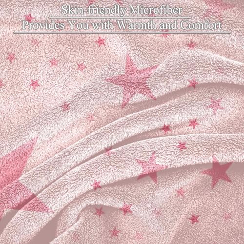 Couverture polaire étoiles roses en microfibre douce premium - 3