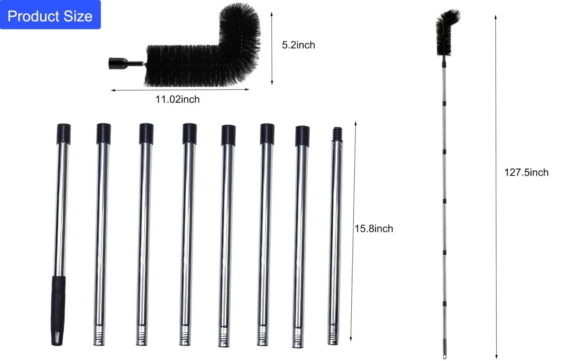 Herramientas de limpieza de canalones extensibles de 10.5 pies con cepillo