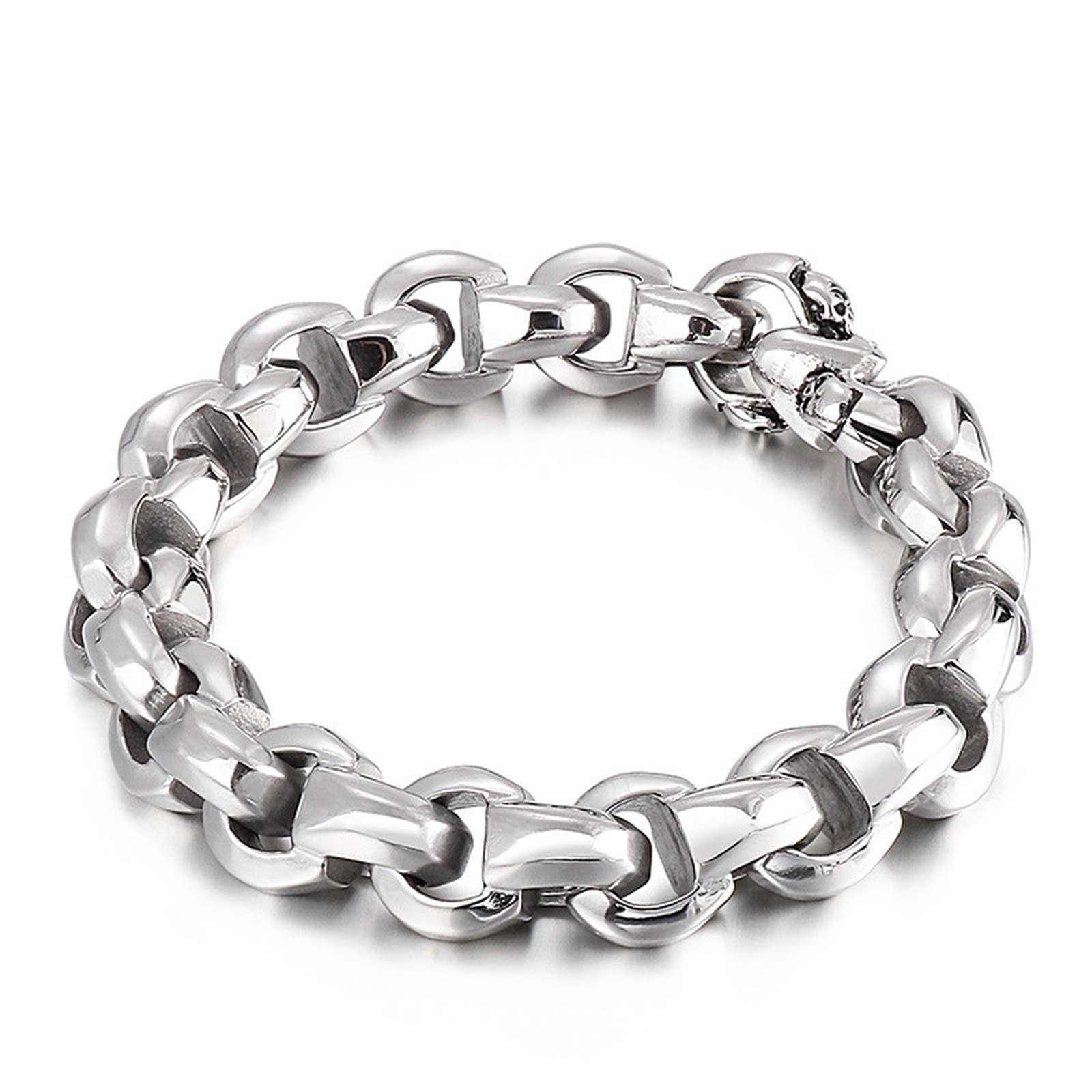 Bracelet Charms Homme Argent， Cadeau Papa Chaîne Épaisse en Forme de D Acier Inoxydable Bracelets Jonc