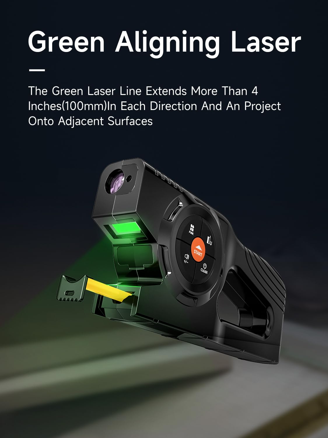 Télémètre Laser 3-en-1, Mètre Laser de 196ft/60m et Ruban à Mesurer à Verrouillage Automatique avec Affichage Numérique Instantané et Extension Laser Verte, Liste de Mesure avec Mémoire