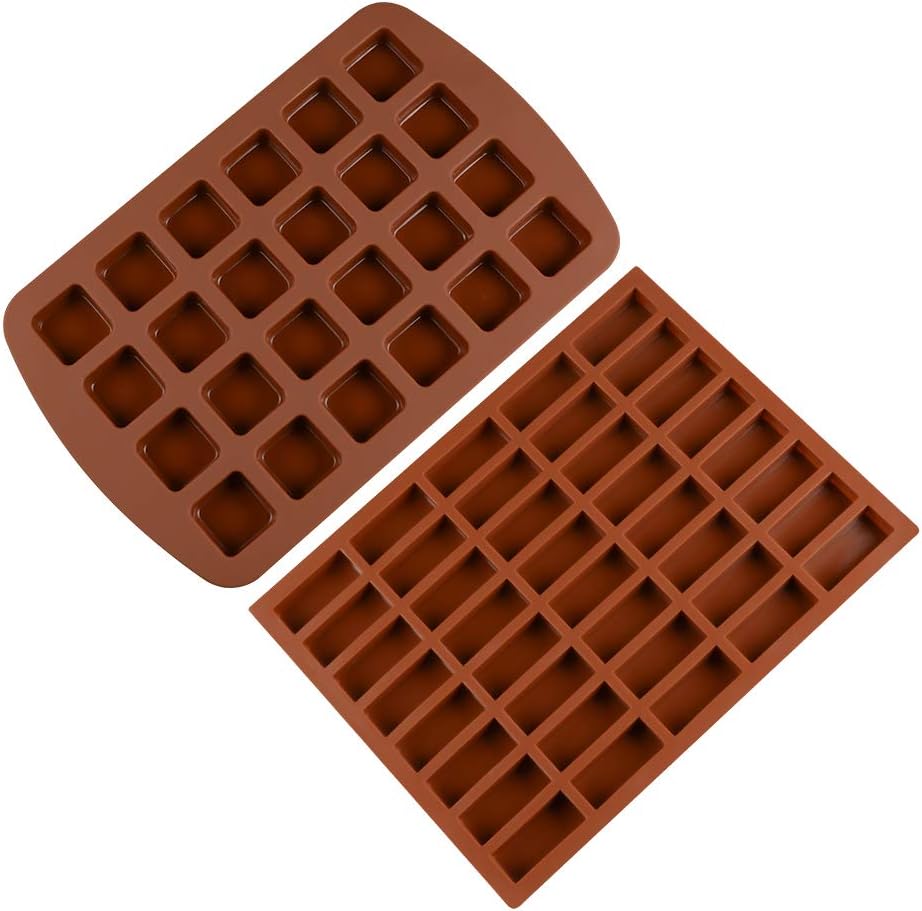 Silicone Brownie Baking Molds Pan - Small Cake Candy Molds Square and Rectangular Silicone Chocolate Molds Set of 2
