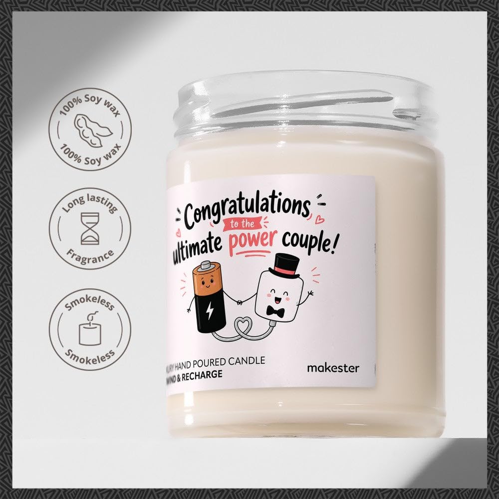 Wedding Gift for A Couple - Luxury Soy Wax Candle - Vanilla, Jasmine, Sugared Almond - Makester, White - Image 3