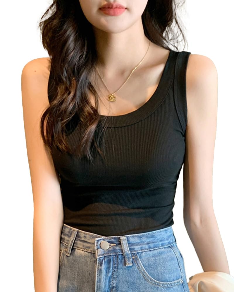 Women Tank Tops Ribbed Summer Casual Sleeveless Basic Shirts Cami Top Slim Fitted Blouse