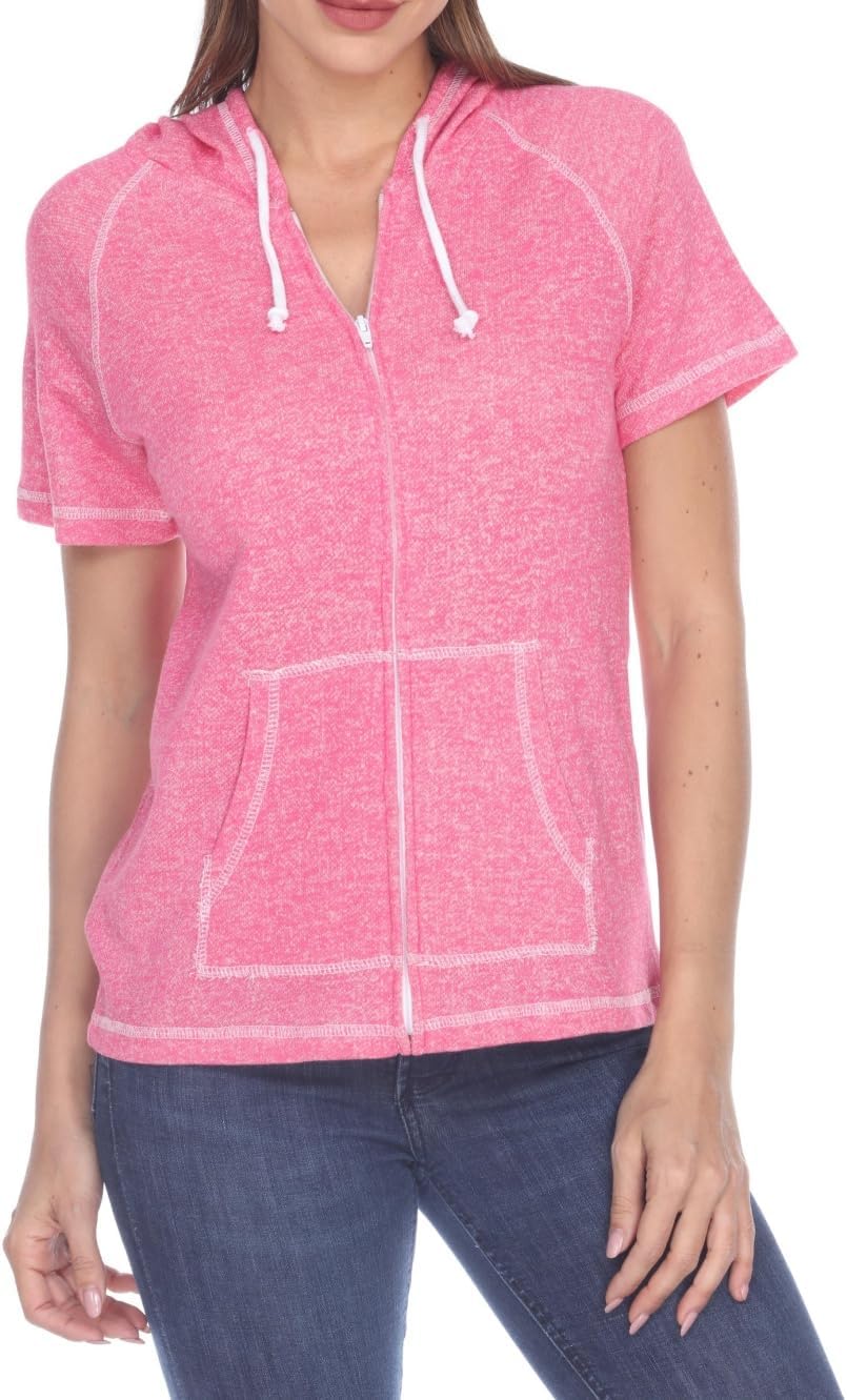 Short Sleeve Zip Hoodie Women Cotton Blend Hoodie Zip Up Pocket Short Sleeve Jacket，Comfortable for Everyday Wear