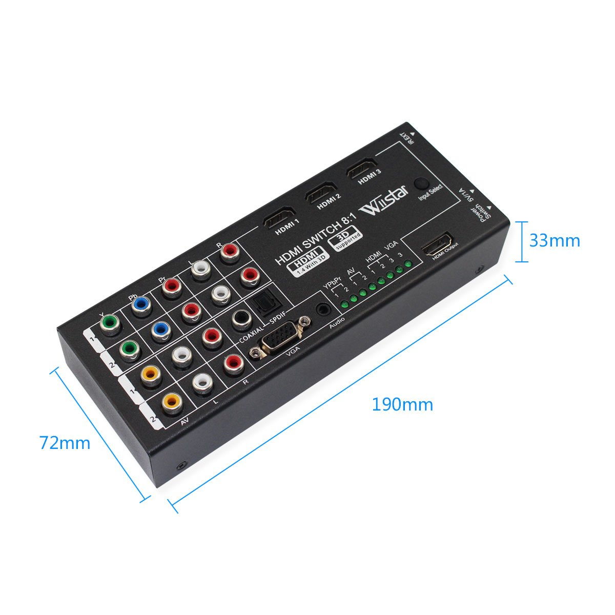 Wiistar Convertitore HDMI multifunzione Switch 8 ingressi a HDMI+COAXIAL+SPDIF Supporto uscita 3D e suono surround per HDTV 1080P
