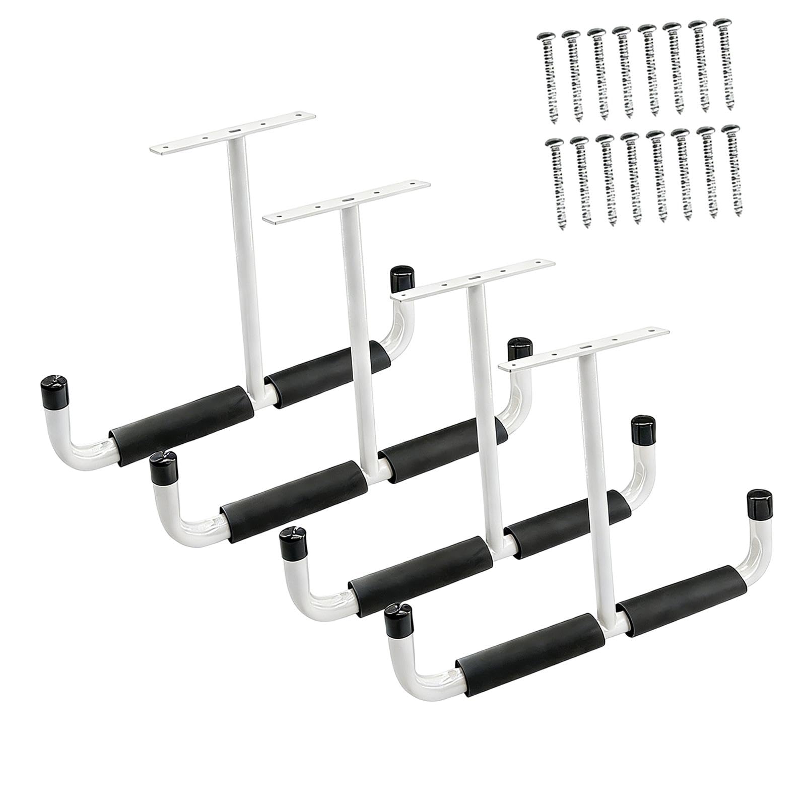 Colcolo 4 ganchos para colgar bicicletas y mangueras de jardín en el techo de hierro para almacenamiento en garaje, Blanco