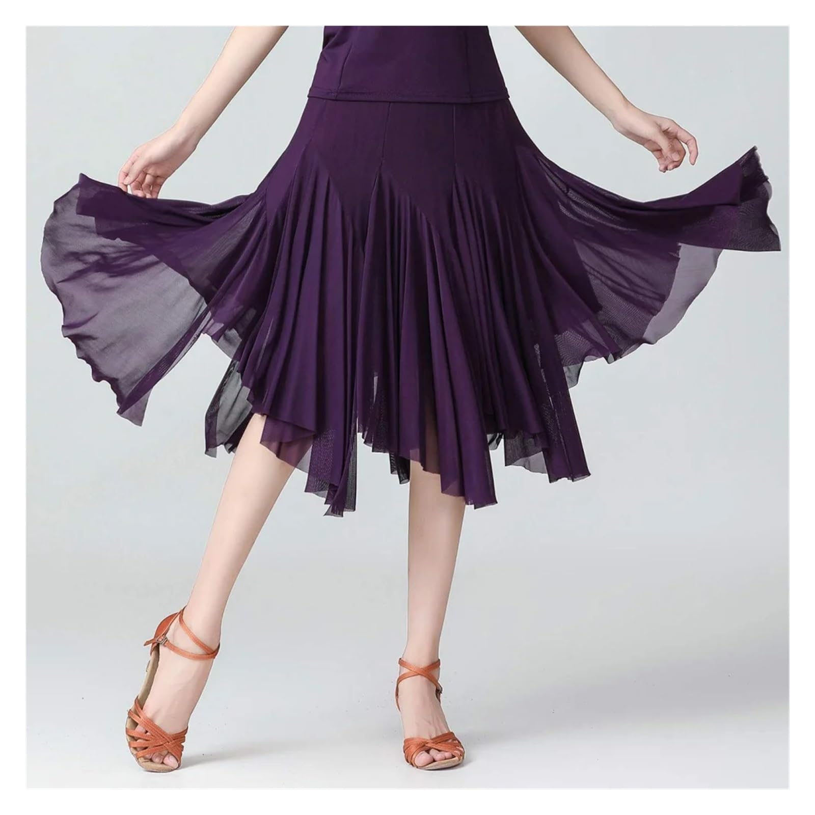 Latin Tanzkleid Damen Eleganter mittellanger Latein-Tanzrock aus Netzstoff for Damen, weicher Gesellschaftstanz, Walzer Dancewear(L)