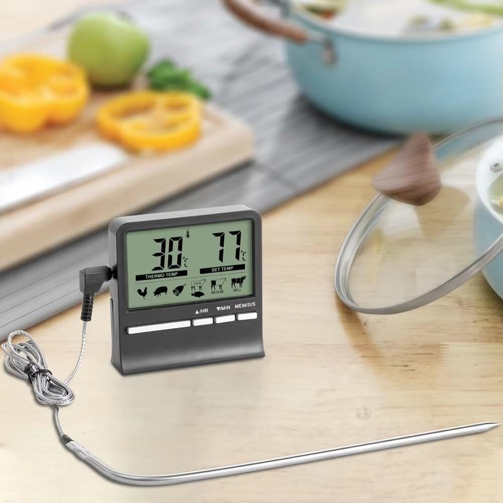 Termometro digitale da cucina for la temperatura degli alimenti a base di carne, for forno, barbecue, grill, funzione timer con misuratore di calore for la cottura