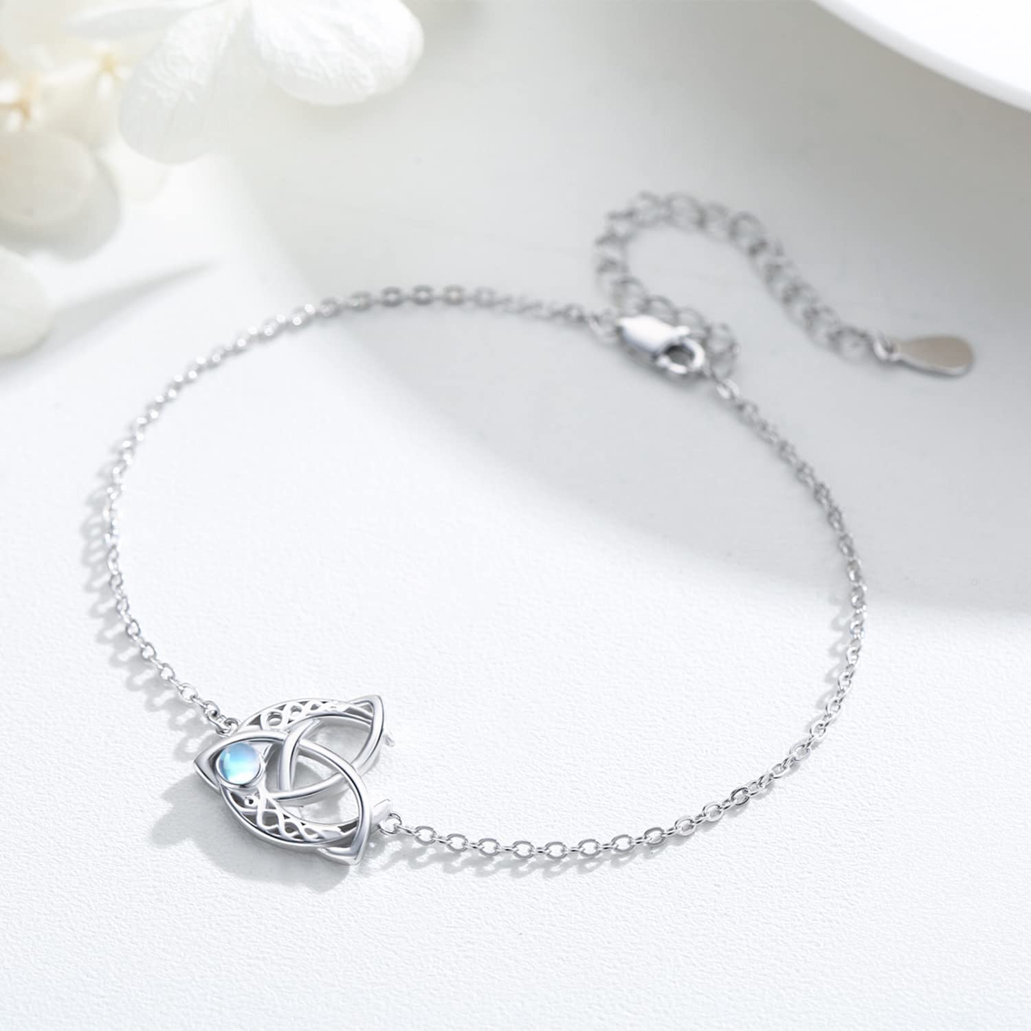 Midir&Etain Pulsera celta de plata de ley 925 con piedra de luna, joya celta, regalo para mujeres y niñas