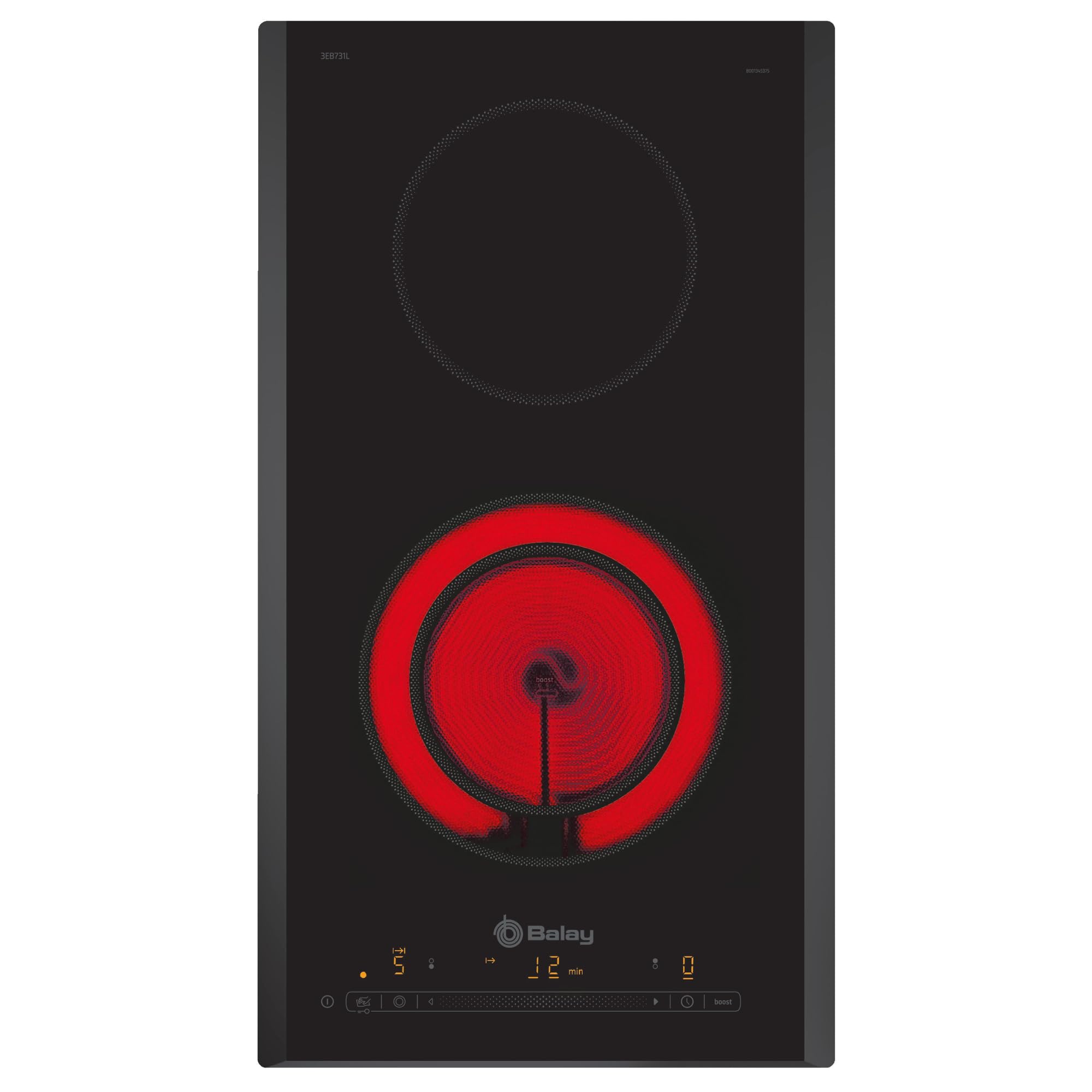 Balay - Placa vitrocerámica, 2 zonas de cocción, Control deslizante, Boost, negro, 3EB731LQ