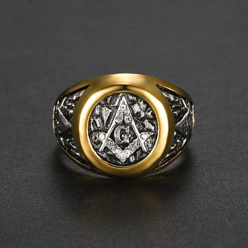 Mens Freemason Masonic White CZ Ring for Men Stainless Steel Size 5-16