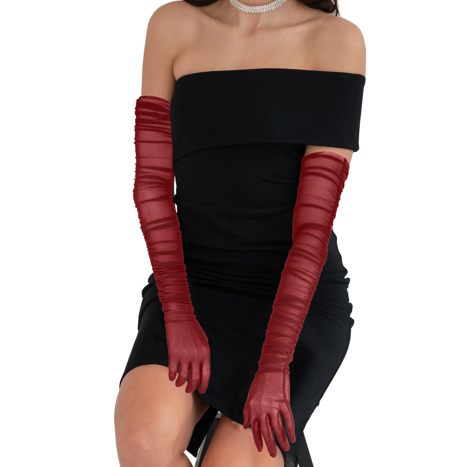 Dlugie Rekawiczki, Seksowne Rekawiczki z Rozciagliwymi Zakladkami Tiulowe Przezroczyste Rekawiczki Rekawiczki z lat 20. do Opery Boze Narodzenie Halloween Costume Party