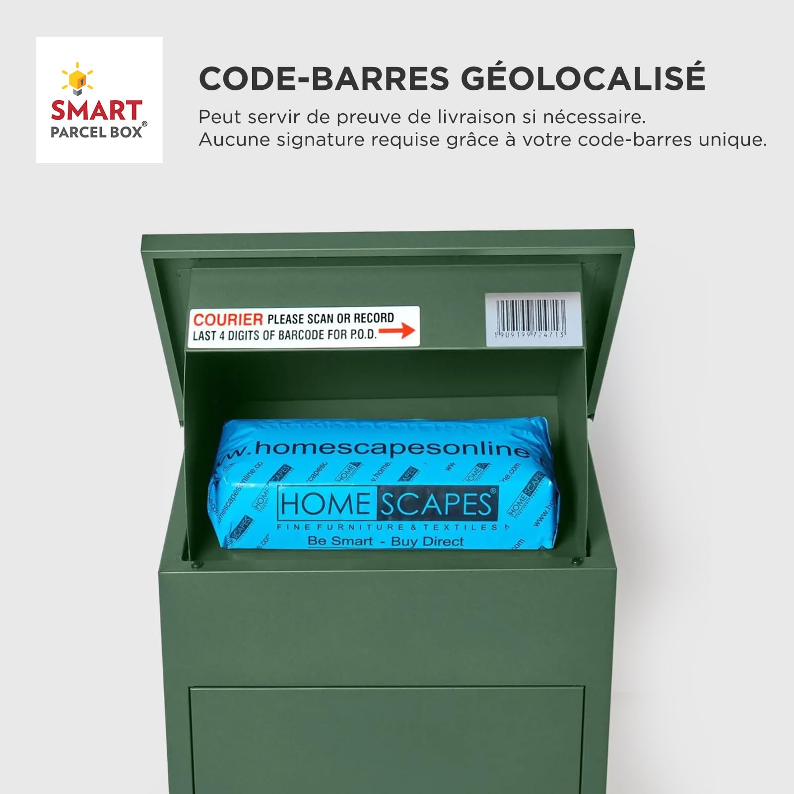 SMART PARCEL BOX Boite aux Lettres Colis, Fixation Murale, Individuelle, Acier galvanisé, 3 clés, Vert, 44 x 35 x 58 cm