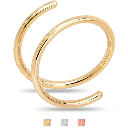 14k Gold Filled Double Hoop Nose Ring for Women and Men Hypoallergenic Spiral Nose Jewelry for Single Piercing Handmade in USA (Yellow Gold
