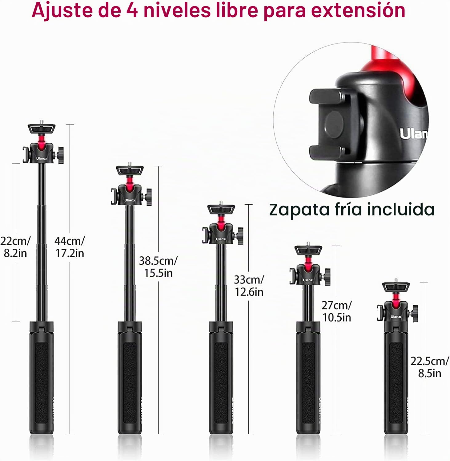Palo selfie ULANZI MT-16 con trípode para teléfono móvil con disparador remoto, soporte de mesa para cámara, mini trípode para smartphone iPhone Samsung