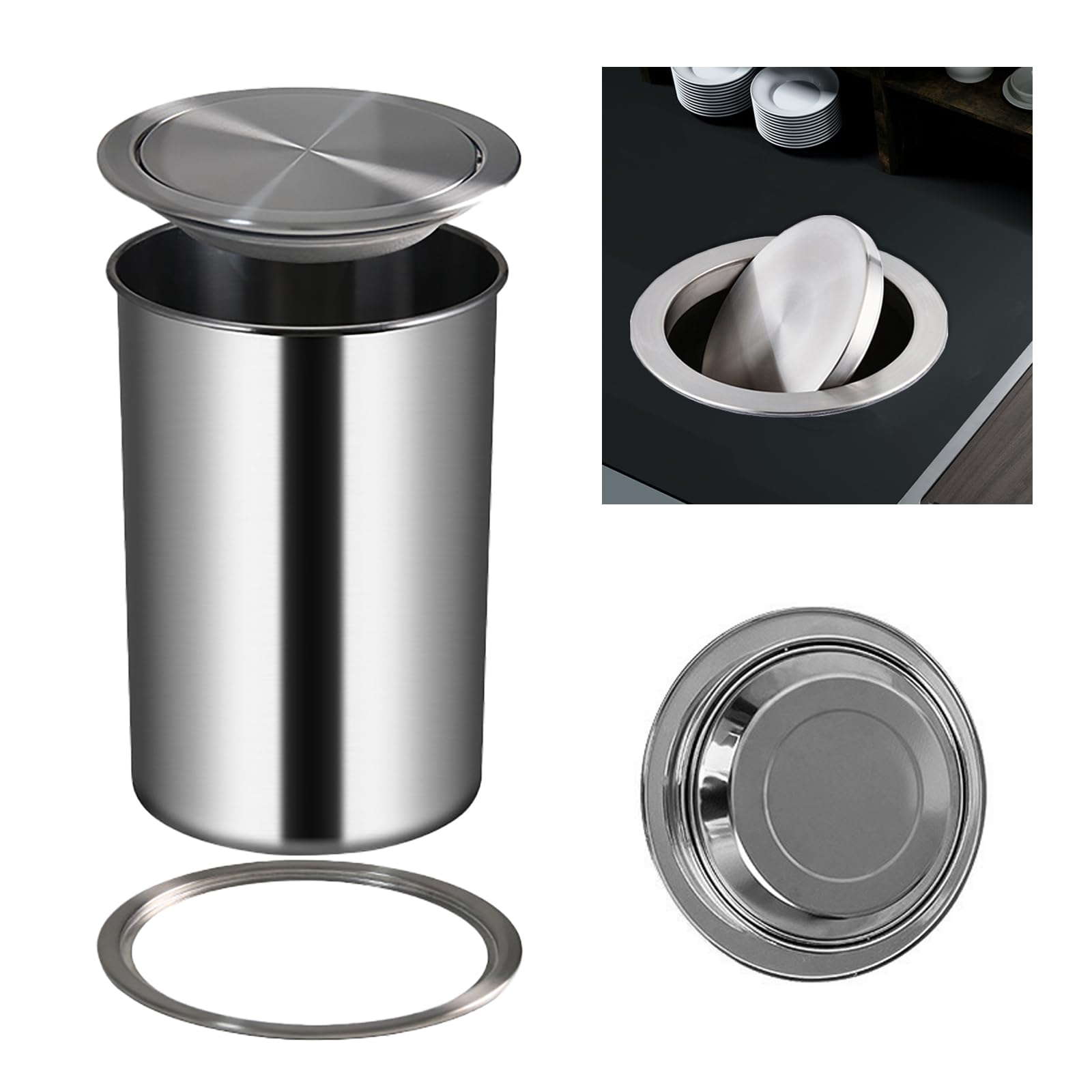 Poubelle encastrée gain de place en inox 304 pour comptoir et cuisine