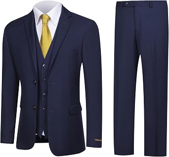 Mens 3 Piece Suit Slim Fit - Single Breasted Two Buttons Solid Business Wedding Suit Jacket Vest Pants Set