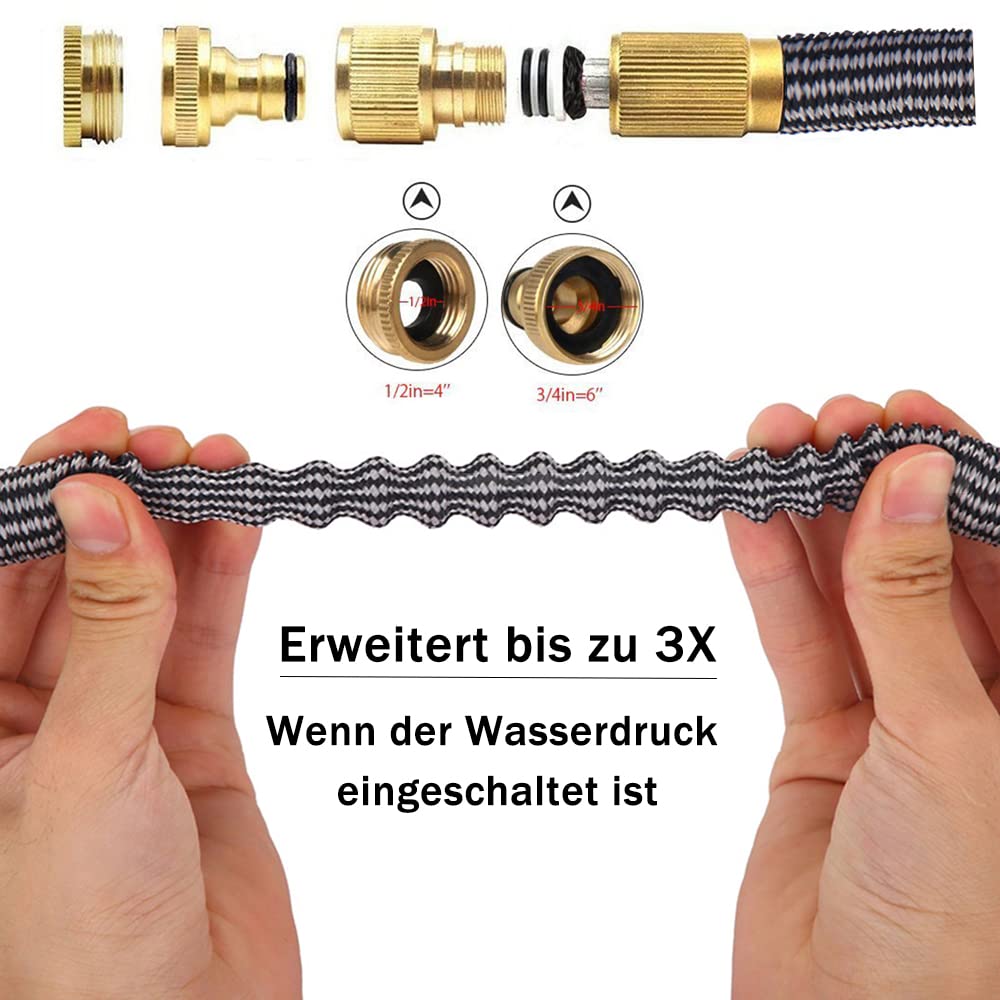 Gartenschlauch 45 m erweiterbarer, stärkster Doppel-Latex-Innenschlauch verhindert Auslaufen magischer Schlauch mit 10 Funktionen Sprühpistole, erweiterte Version 150 FT-45M