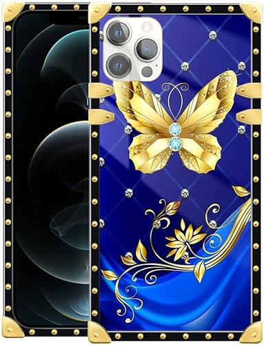 DAIZAG Funda compatible con iPhone 13 Pro Max, fundas con diseño de mariposa de diamante para niñas y mujeres, decoración de esquinas de metal retro