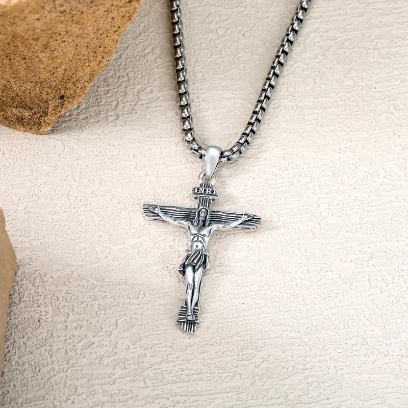 Cross Necklace for Men Women 925 Sterling Silver Crucifix/Baseball/Celtic/Ankh/Bone/Flag/Nail/Gothic Cross Pendant with Stainless Steel Chain for Him Birthday Christmas - Image 7