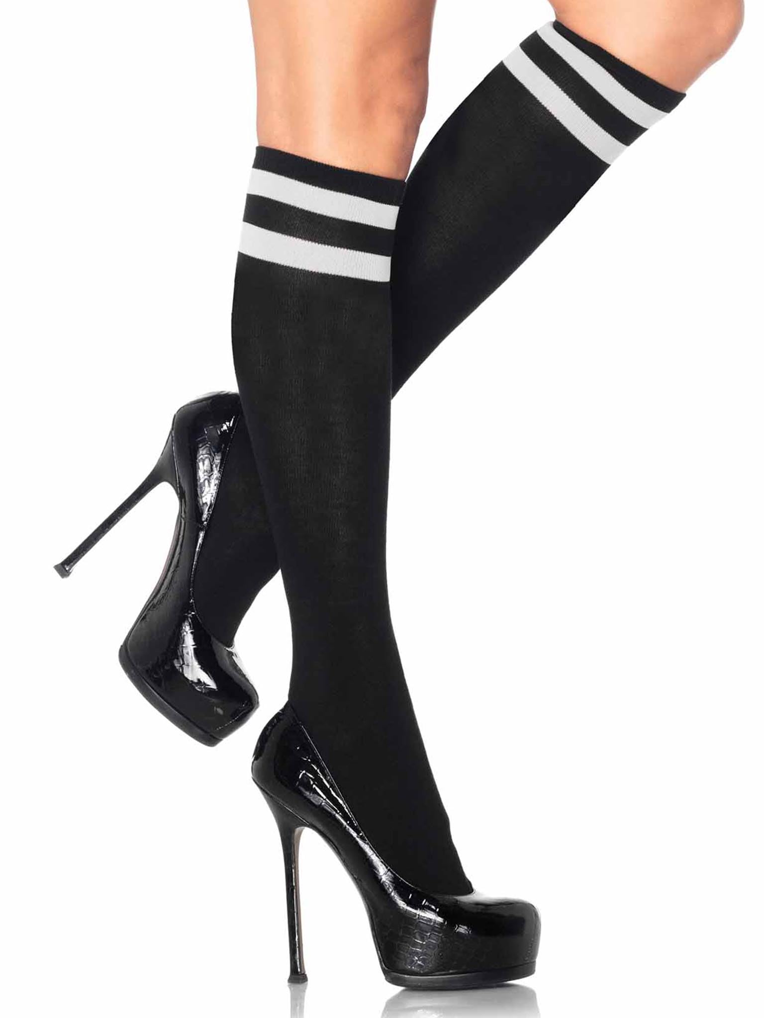 Leg Avenue Athletic Knee Highs, Black, White, One Size