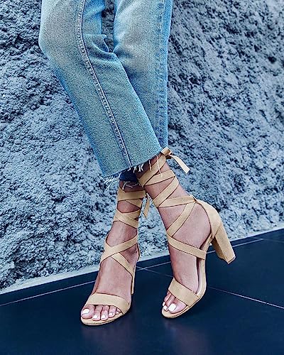 Huiyuzhi Womens Strappy Heels Lace up High Heeled Sandals Chunky Block Ankle Tie Pumps Dress Party Shoes2