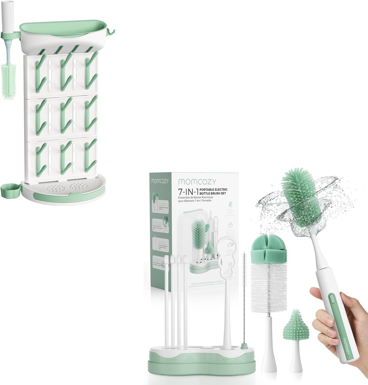 Momcozy DIY Larger Bottle Drying Rack for 18 Bottles 7 in 1 Electric Bottle Brush Kit