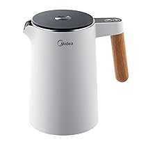Midea 1,5 Litri Bollitore Elettrico Temperatura Regolabile, 2200W Kettle con Doppia Parete e Interno in Acciaio Inox, 7 Livelli di Temperatura, Manico in Legno, senza BPA, Bianco