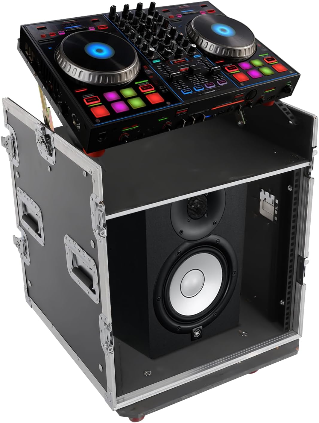 14U PA DJ Rack Case, PA DJ Cabinet Heavy Duty Mobile Studio Equipment Cabinet with 4 Wheels Removable Design Network & Stereo Rack Component Rack Cabinet Recording Studio Racks for Storing
