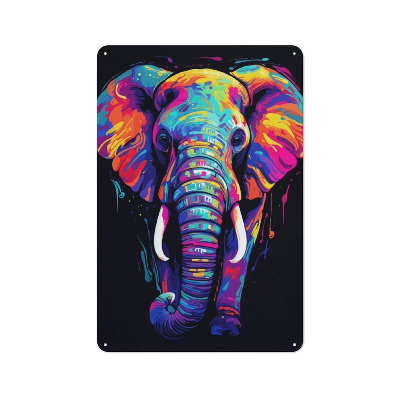 Junmoney Neon Elephant Modern Vintage Office Metal Sign 30X20cm, Creative Space Decor For Home Office, Reading Corner Or Bedroom