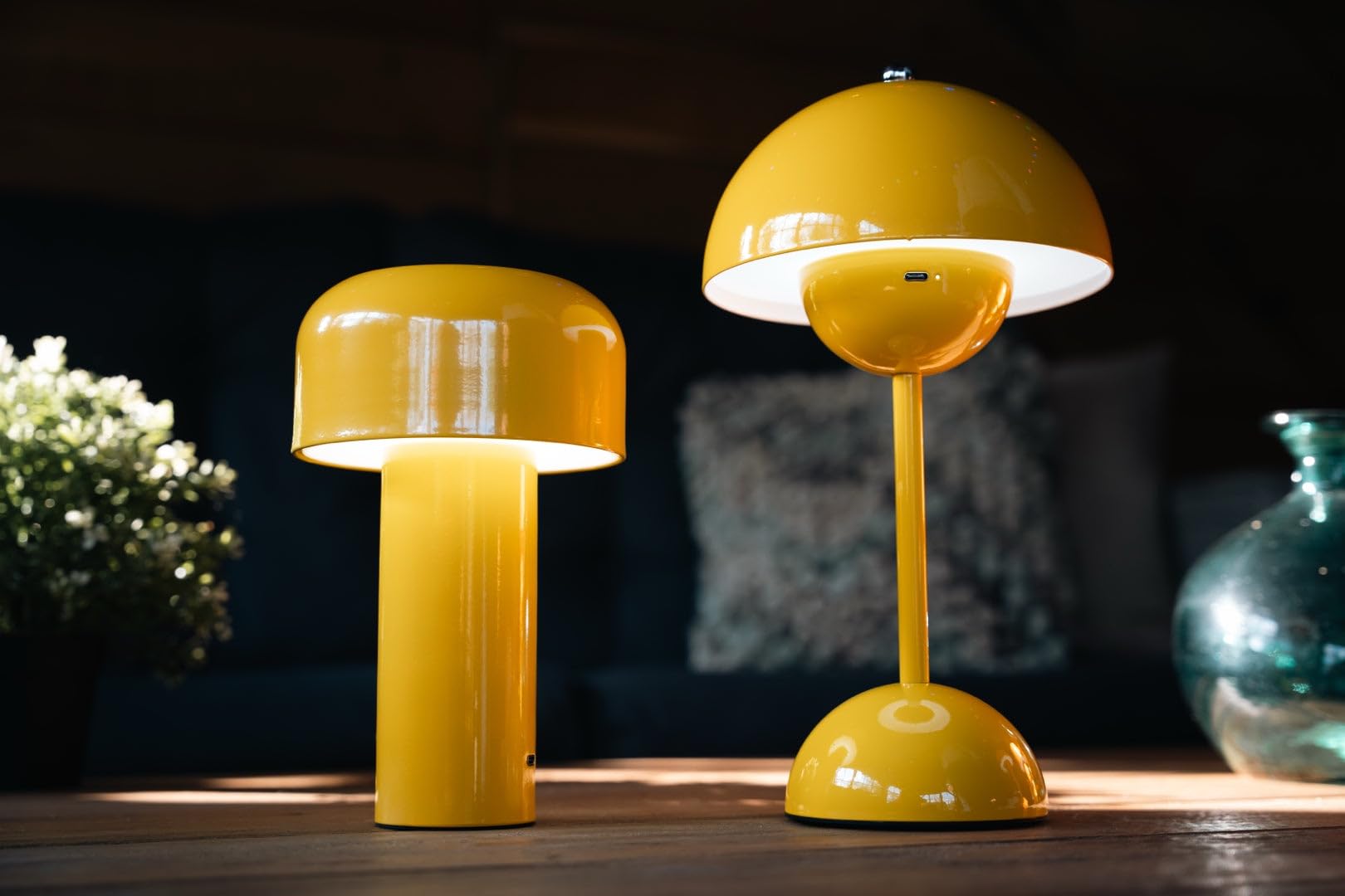 Luxus - Tischlampe Touch - Luna - Blau - H30 x Ø16 - Terrassenlampe - Schreibtischlampe - LED - Wiederaufladbar - Dimmbar - Kabellos - Batteriebetrieben - Tischlampe für innen und außen