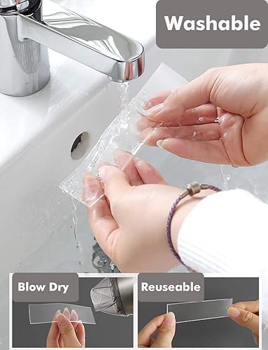 Miniatura 5 de LLPT Cinta nano de doble cara de 1.18 pulgadas x 16.5 pies, cinta de montaje fuerte, cinta de gel resistente, transparente, sin rastros, lavable,