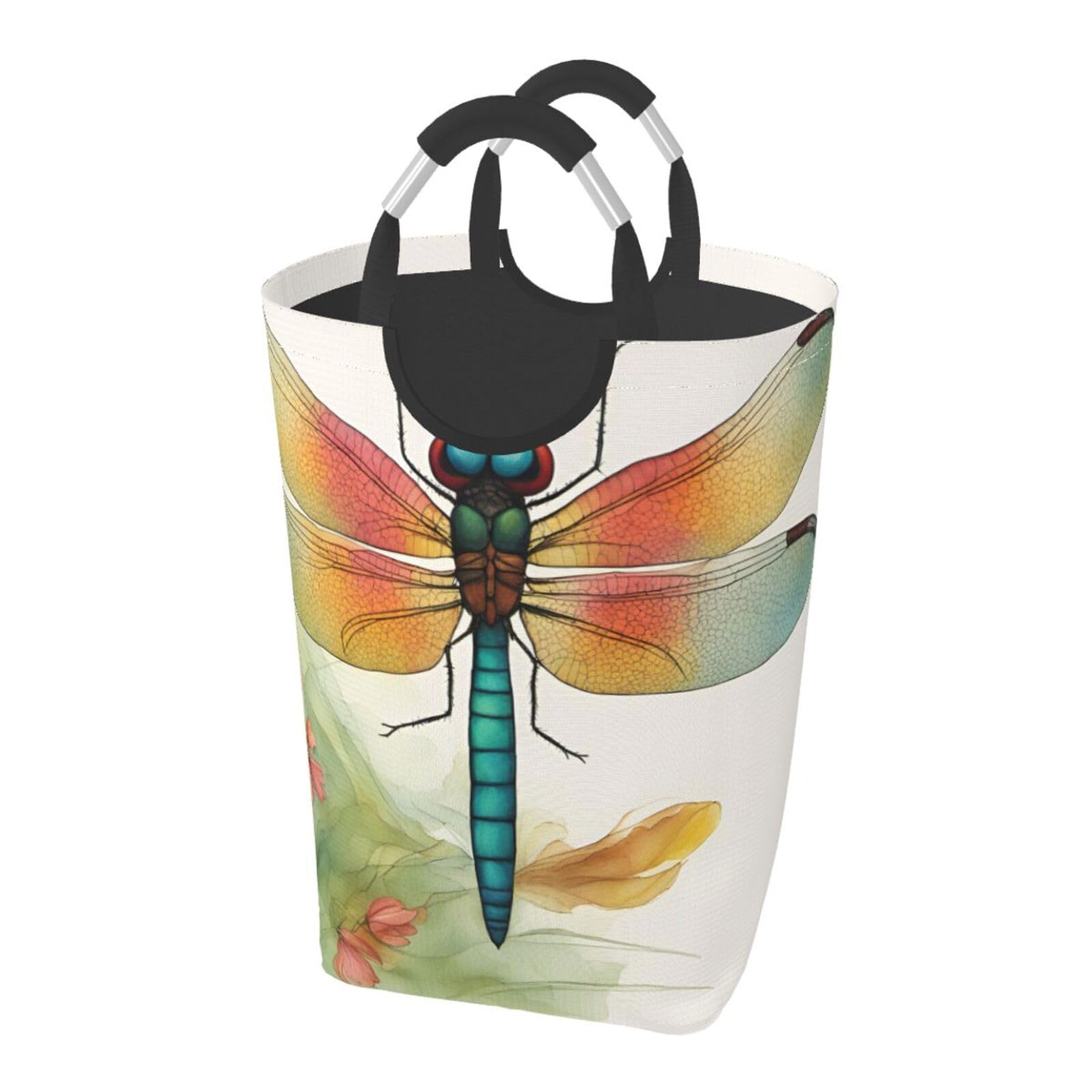 Colorful Dragonfly 1 Print Laundry Hamper Collapsible Baskets With Handle Dirty Clothes Hamper Bag For Dorm Family Bathroom Decor Storage ﻿