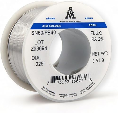 AIM Soldadura 60-40 de estaño plomo núcleo de colofonia alambre de soldadura para soldadura eléctrica 0.025 pulgadas, 0.5lb (0.024 in 8.01 oz)
