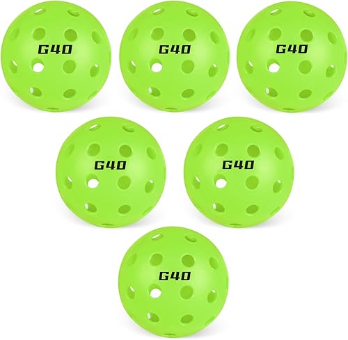 Bolas de pickleball para exteriores, 40 agujeros, paquete de 12 bolas de pickleball, color amarilloverde, de alto rebote y duraderas, para pista de