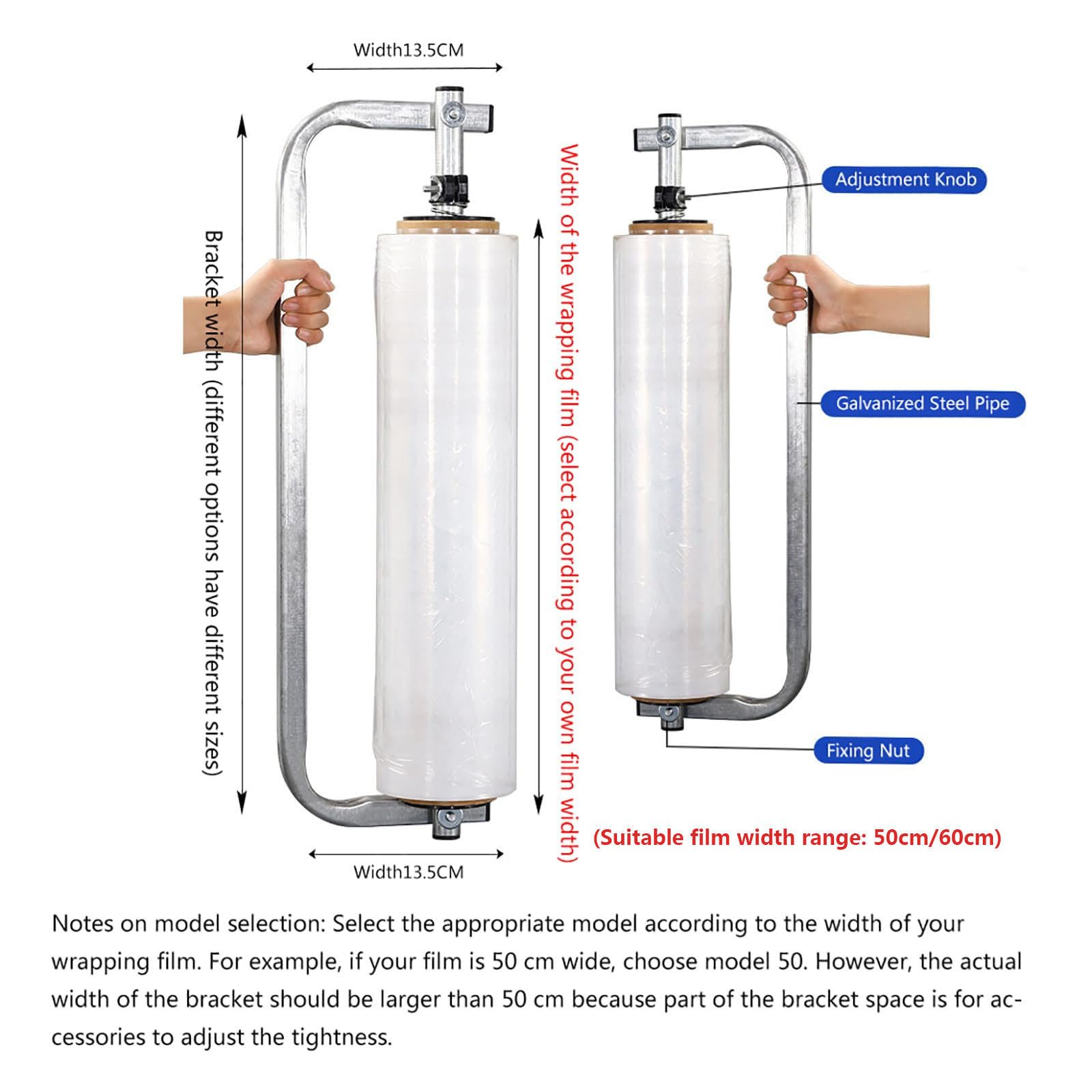 Máquina Manual para Envolver con Film Estirable, dispensador portátil de Film para palets para envíos y mudanzas, tensión Ajustable. (60cm)