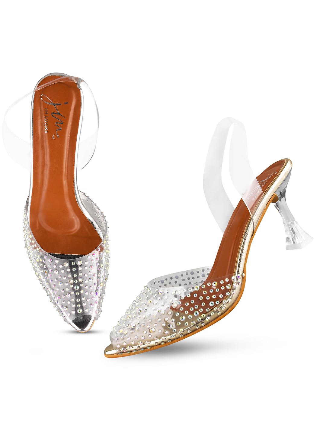 JM LOOKSStylish Transparent Kitten Heel Sandal with Pearl Design for Women & Girls