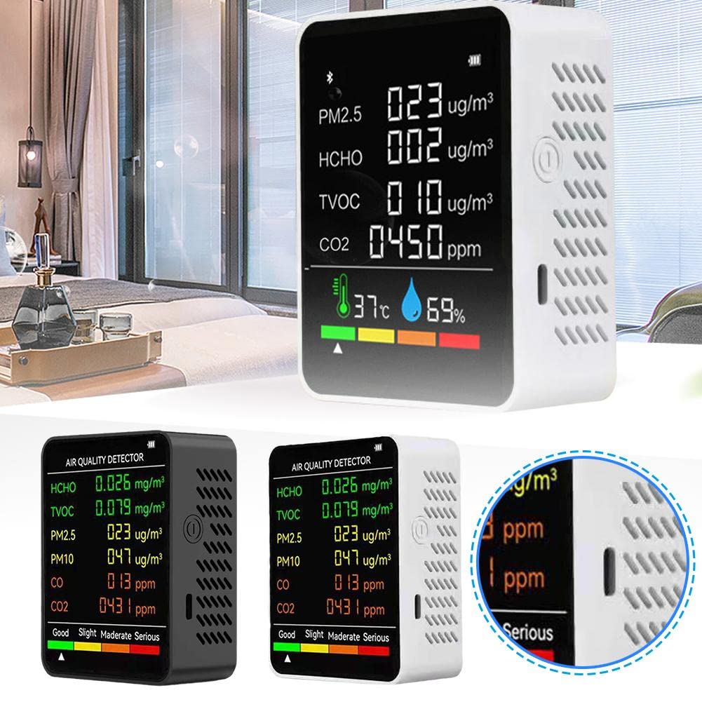 Moniteur de qualité de l'air intérieur 6 en 1, testeur de CO2, Moniteur de dioxyde de Carbone PM2,5, testeur de CO2 PM10, TVOC, HCHO, et CO pour la Maison