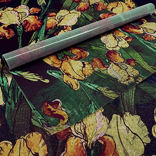 Funlife Privacy Stained Glass Window Film, Single Sided Static Cling Glass Covers, Decor For Bathroom Glass Window, 11.8"X118", Yellow Irises #TOP7