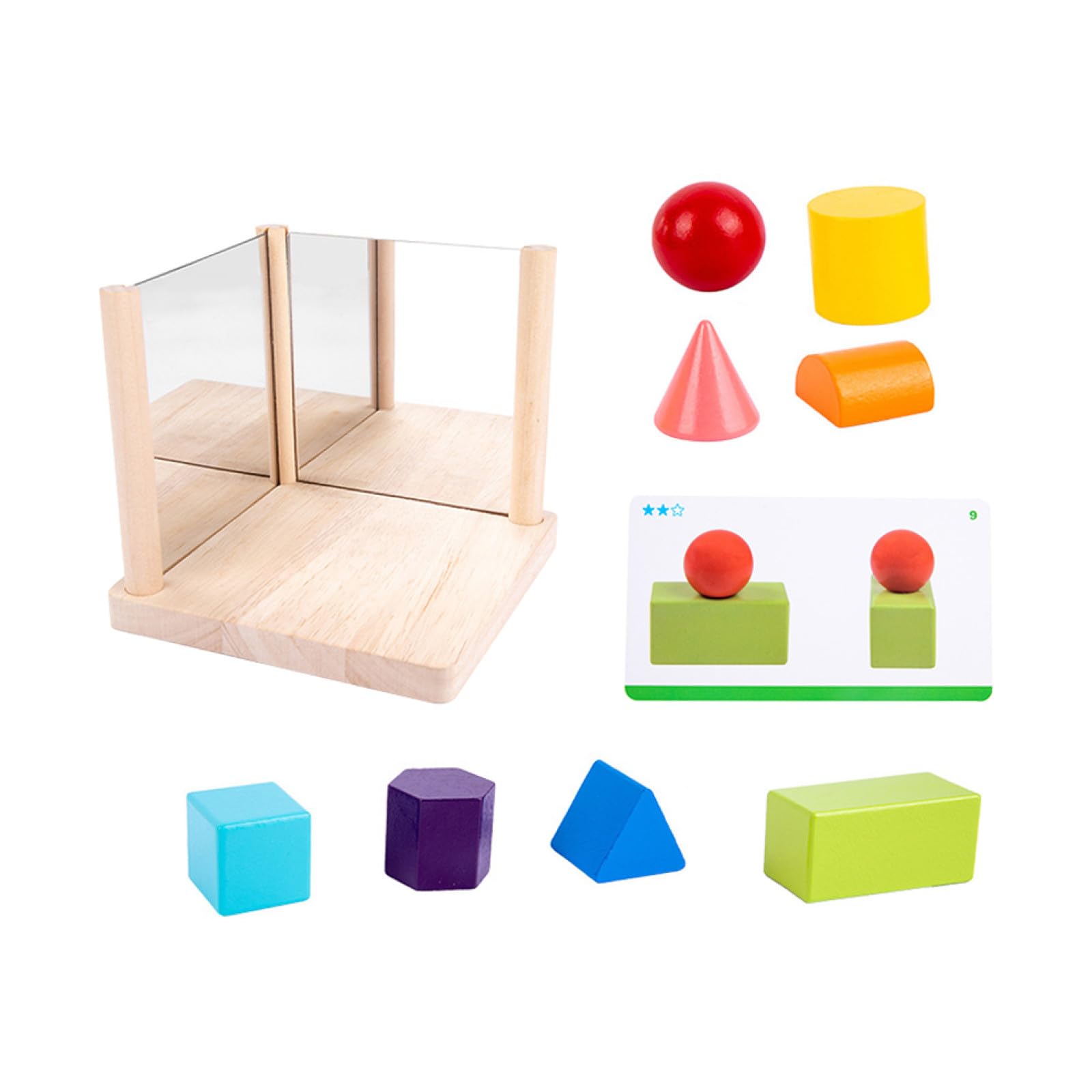 Bloques de Juguete para Niños, 1 Juego de Espejo, Madera y Vidrio | Estructura Espacial, Entrenamiento de Pensamiento Lógico, Obsequio de Cumpleaños y Festival