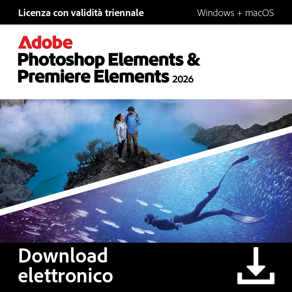 Adobe Photoshop Elements 2026 & Premiere Elements 2026 | Licenza triennale |PC/Mac|Download Digitale