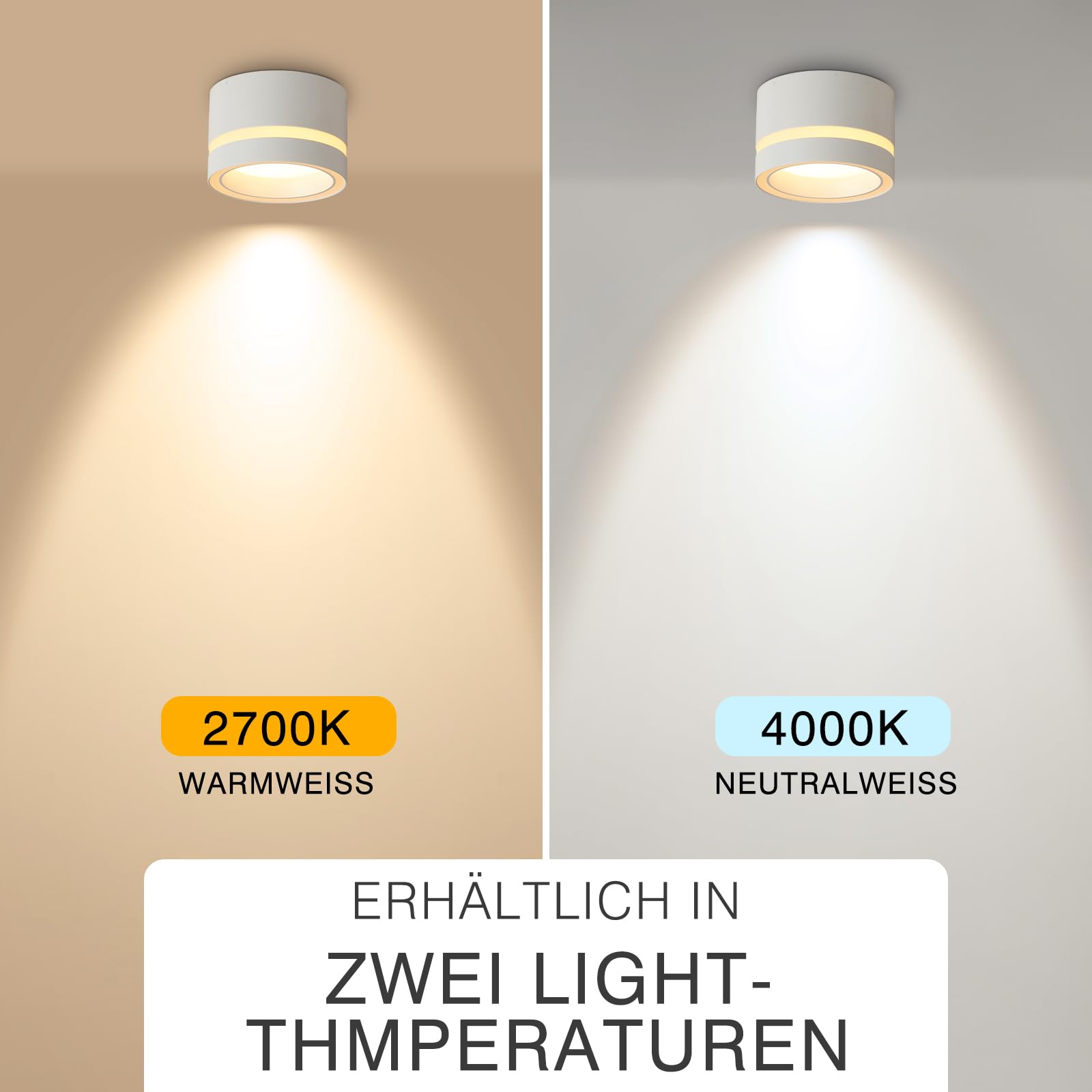 HCFEI LED Aufbauspots IP44 - Ø85*55mm Deckenspots - 6W 600LM GX53 LED Aufbaustrahler - Aluminium Aufputz 230V Aufbauleuchte Deckenlampe für Bad Badezimmer (Weiß 2700k 4 Stück)