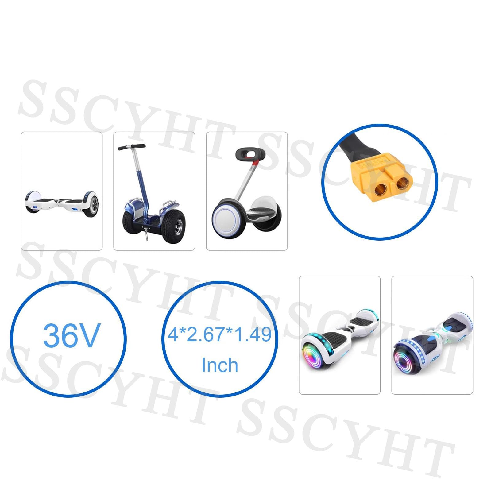 36V 2Ah/2000mAh Ersatz-Lithium-Akku (10S1P) für Hoverboards (36 Volt) mit XT60-Stecker, geeignet für 0-72Wh Balance-Cars, Einräder und Scooter.