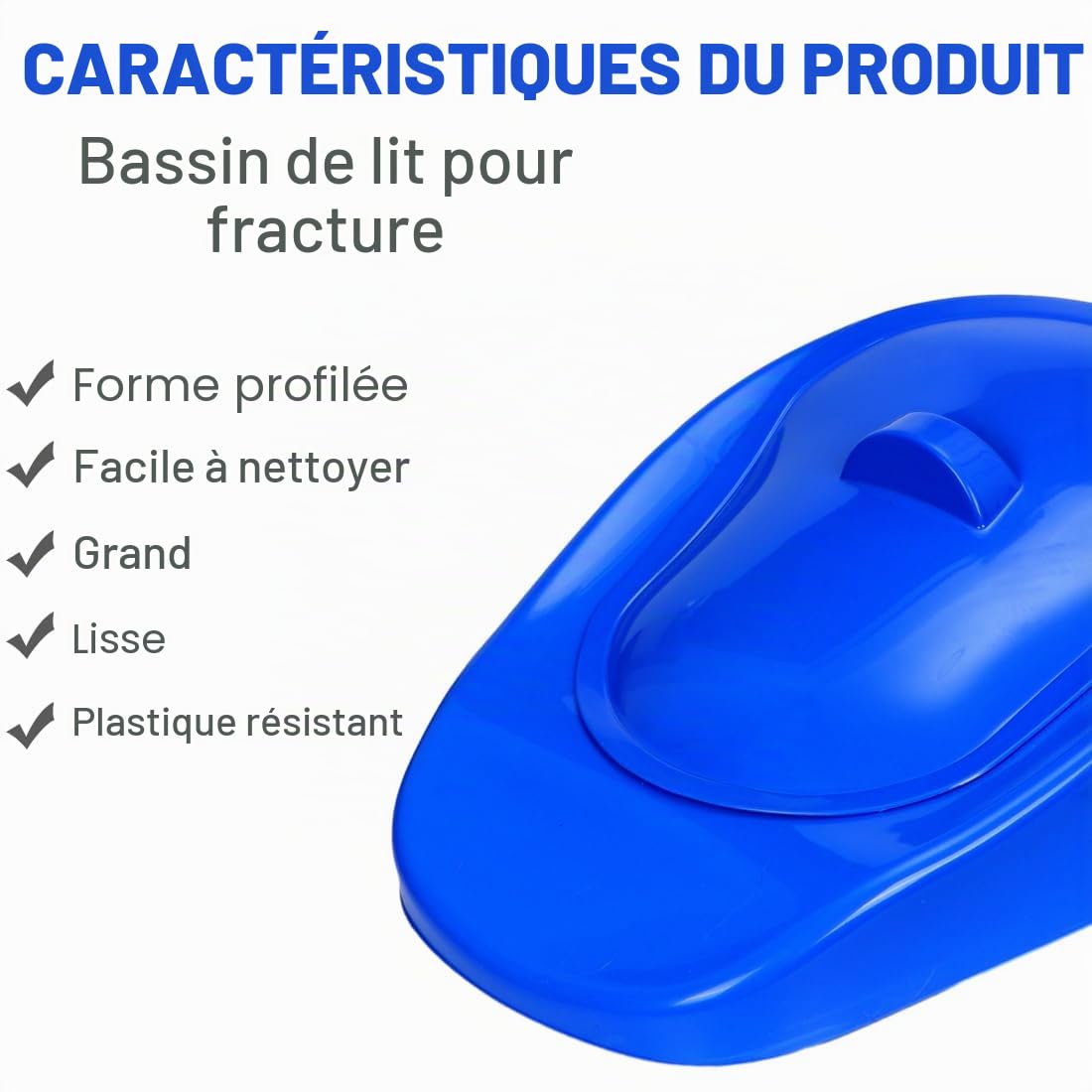 Bassin de lit avec couvercle - En plastique - Pour patients - Pot de nuit - Urinoir - Pour hommes, femmes, personnes âgées - Bleu