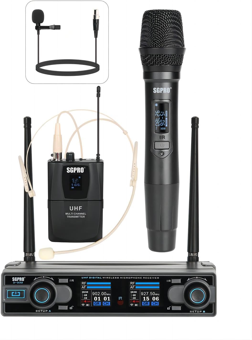 Wireless Microphones with Bodypack, Head-worn, Lapel, and Handheld Microphones for Performance, DJ Hosting, Teaching – Reliable and Great Value Mic Set with Stable 262 Feet Working Distance
