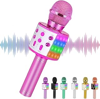 Bluetooth Karaoke Microphone for Kids Adults: Professional Wireless Karaoke Mic for Singing| Portable Handheld Noise Cancelling Bluetooth Microphone Karaoke Machine with Led Lights