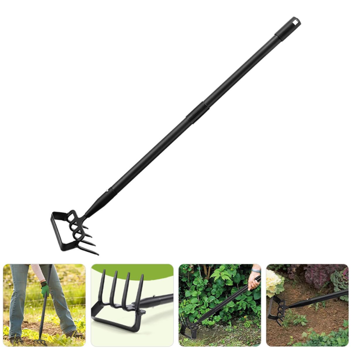 Azada de Estribo Negra de Acero Inoxidable para Desmalezar | Rastrillo Pequeño de Jardín, Herramienta Manual para Labrar y Plantar, Mejora la Eficiencia en Tareas de Jardinería
