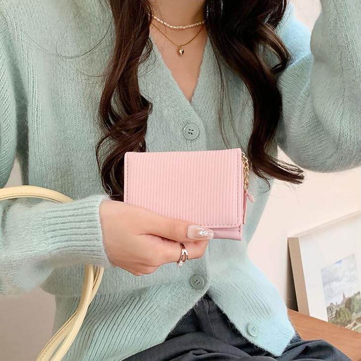 Cute Short Wallet with Bow – Multi-Function 3-Fold Card Holder, High-Capacity Wallet for Photos, Cash & Cards (Pink) image 5
