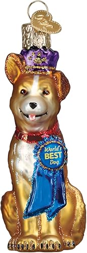 Old World Christmas World's Best Dog - Adorno soplado de cristal para árbol de Navidad